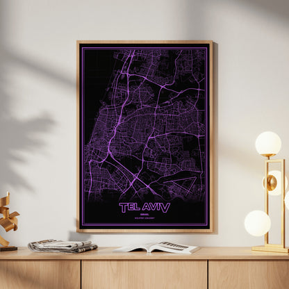 Tel Aviv Phosphor Map Poster - EGA Violet