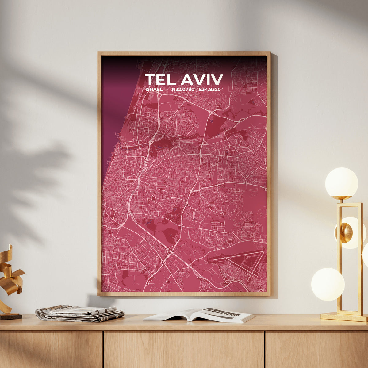 Tel Aviv Scarlet Map Poster