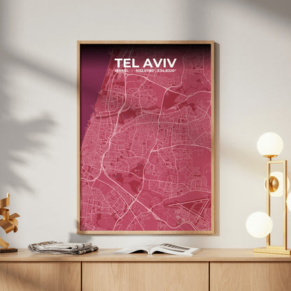 Tel Aviv Scarlet Map Poster