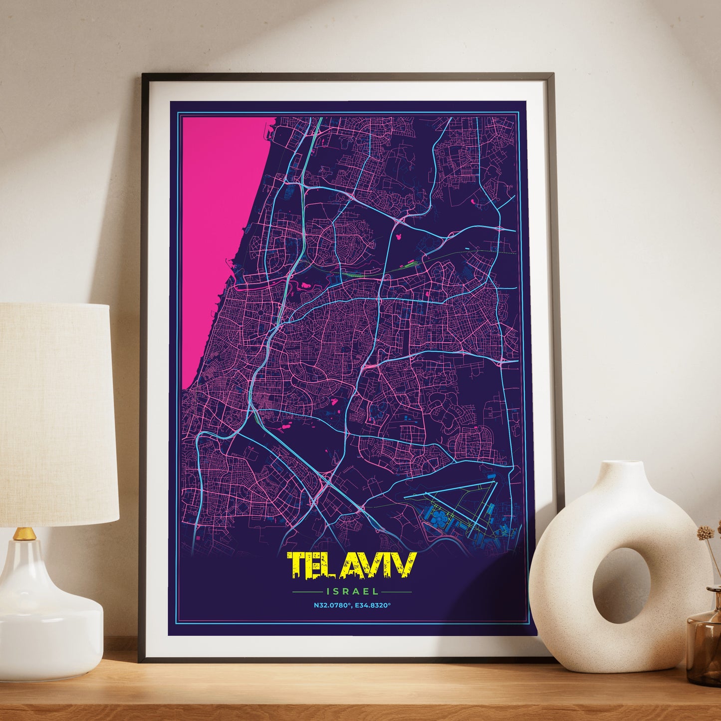 Tel Aviv Cyberpunk Map Poster