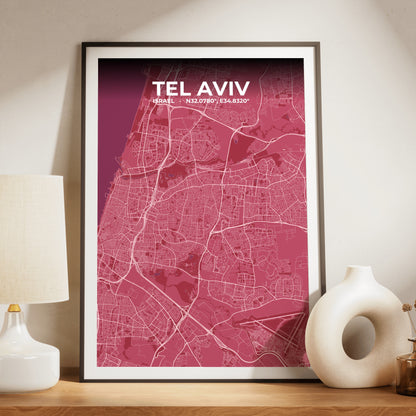 Tel Aviv Scarlet Map Poster