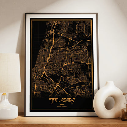 Tel Aviv Phosphor Map Poster - Amber CRT