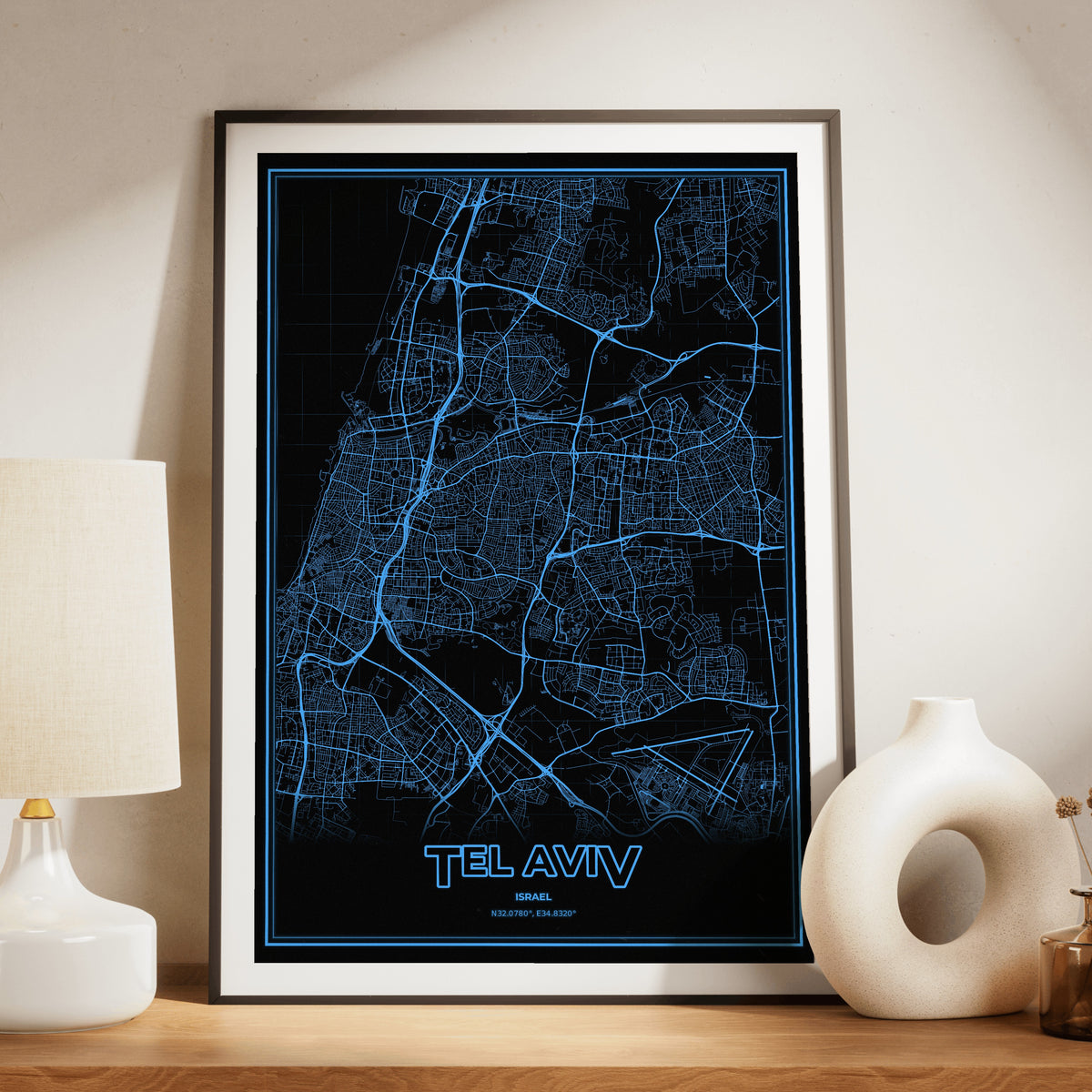 Tel Aviv Phosphor Map Poster - IBM Blue