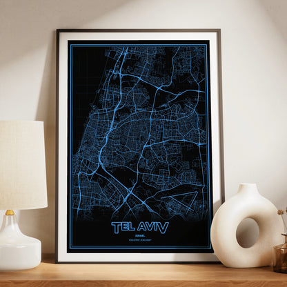 Tel Aviv Phosphor Map Poster - IBM Blue
