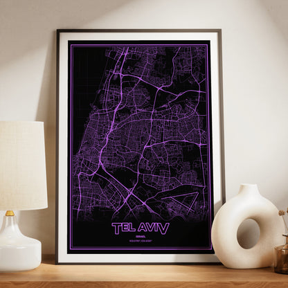 Tel Aviv Phosphor Map Poster - EGA Violet