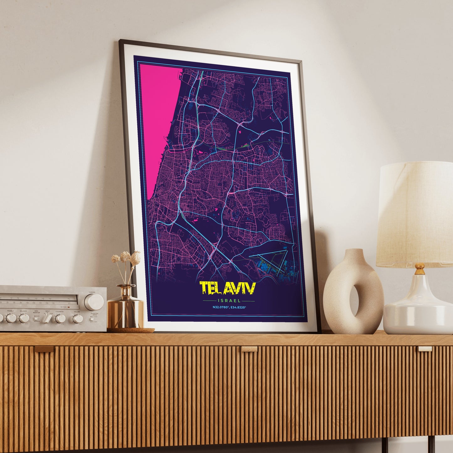 Tel Aviv Cyberpunk Map Poster