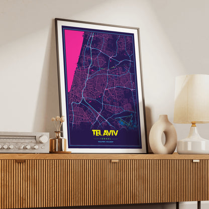 Tel Aviv Cyberpunk Map Poster
