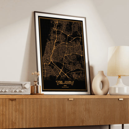 Tel Aviv Phosphor Map Poster - Amber CRT