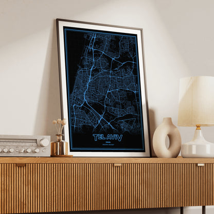 Tel Aviv Phosphor Map Poster - IBM Blue