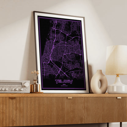 Tel Aviv Phosphor Map Poster - EGA Violet