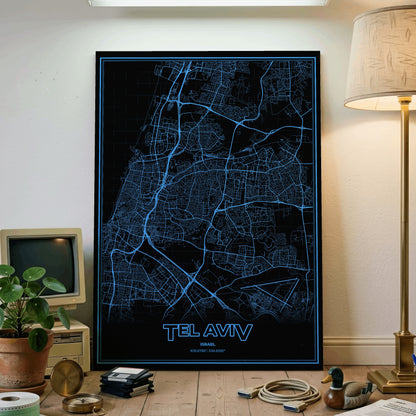 Tel Aviv Phosphor Map Poster - IBM Blue