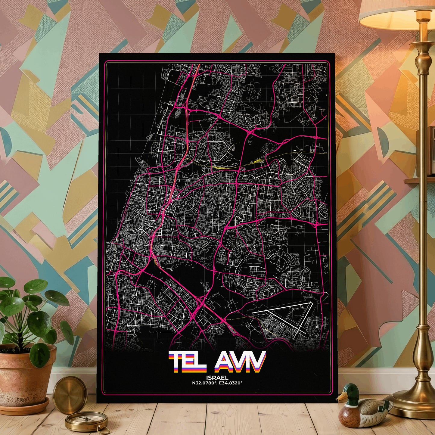 Tel Aviv Retro Map Poster