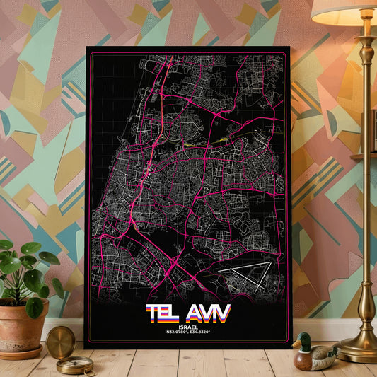 Tel Aviv Retro Map Poster