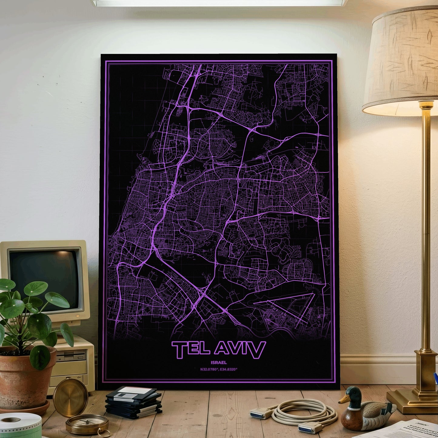 Tel Aviv Phosphor Map Poster - EGA Violet