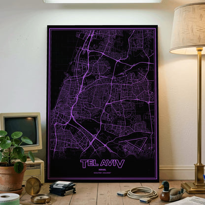 Tel Aviv Phosphor Map Poster - EGA Violet