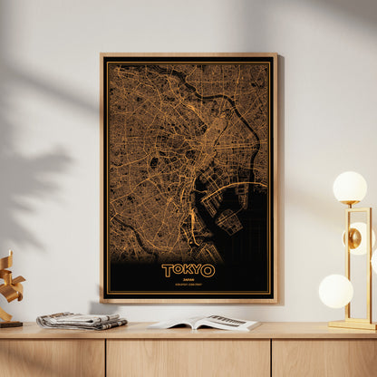 Tokyo Phosphor Map Poster - Amber CRT