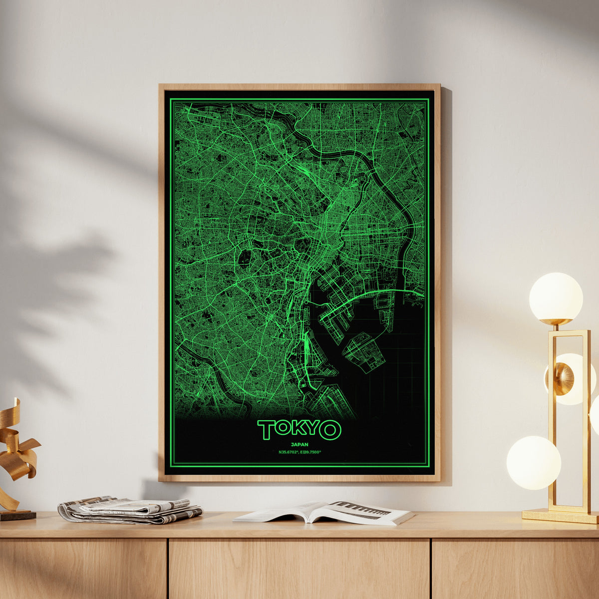 Tokyo Phosphor Map Poster - Phosphor Green