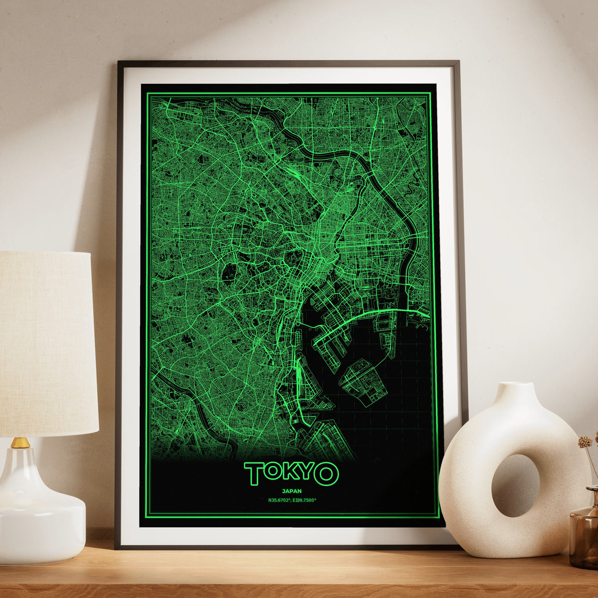 Tokyo Phosphor Map Poster - Phosphor Green