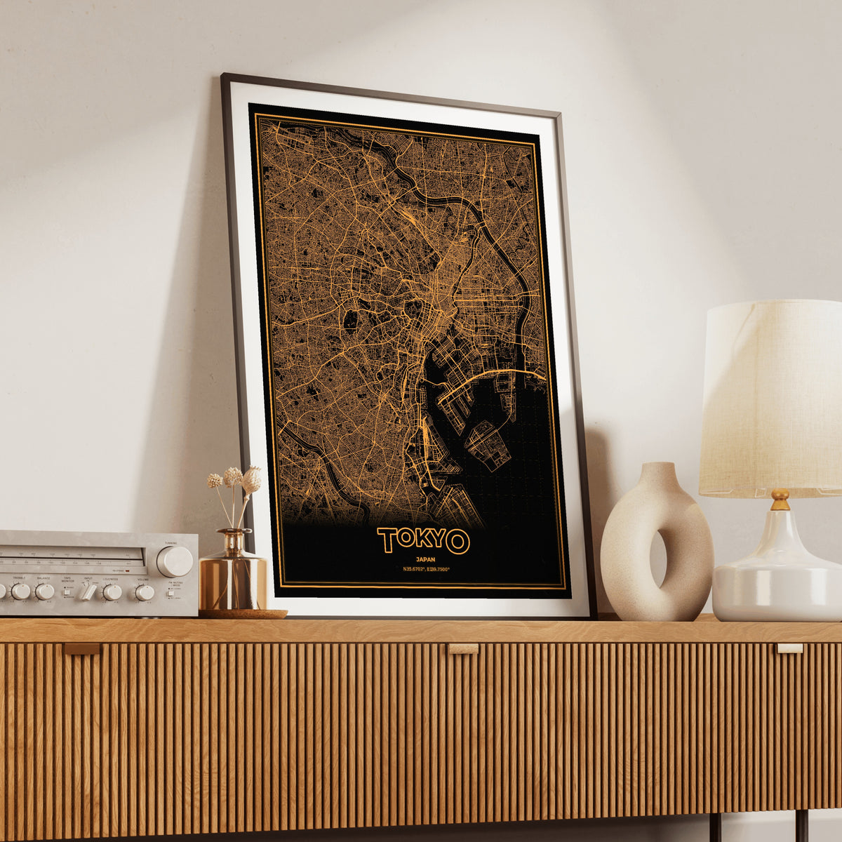 Tokyo Phosphor Map Poster - Amber CRT