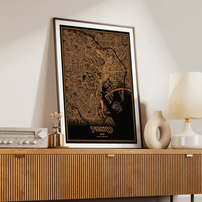 Tokyo Phosphor Map Poster - Amber CRT
