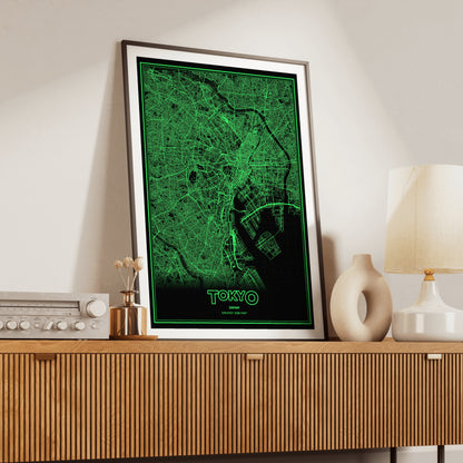 Tokyo Phosphor Map Poster - Phosphor Green