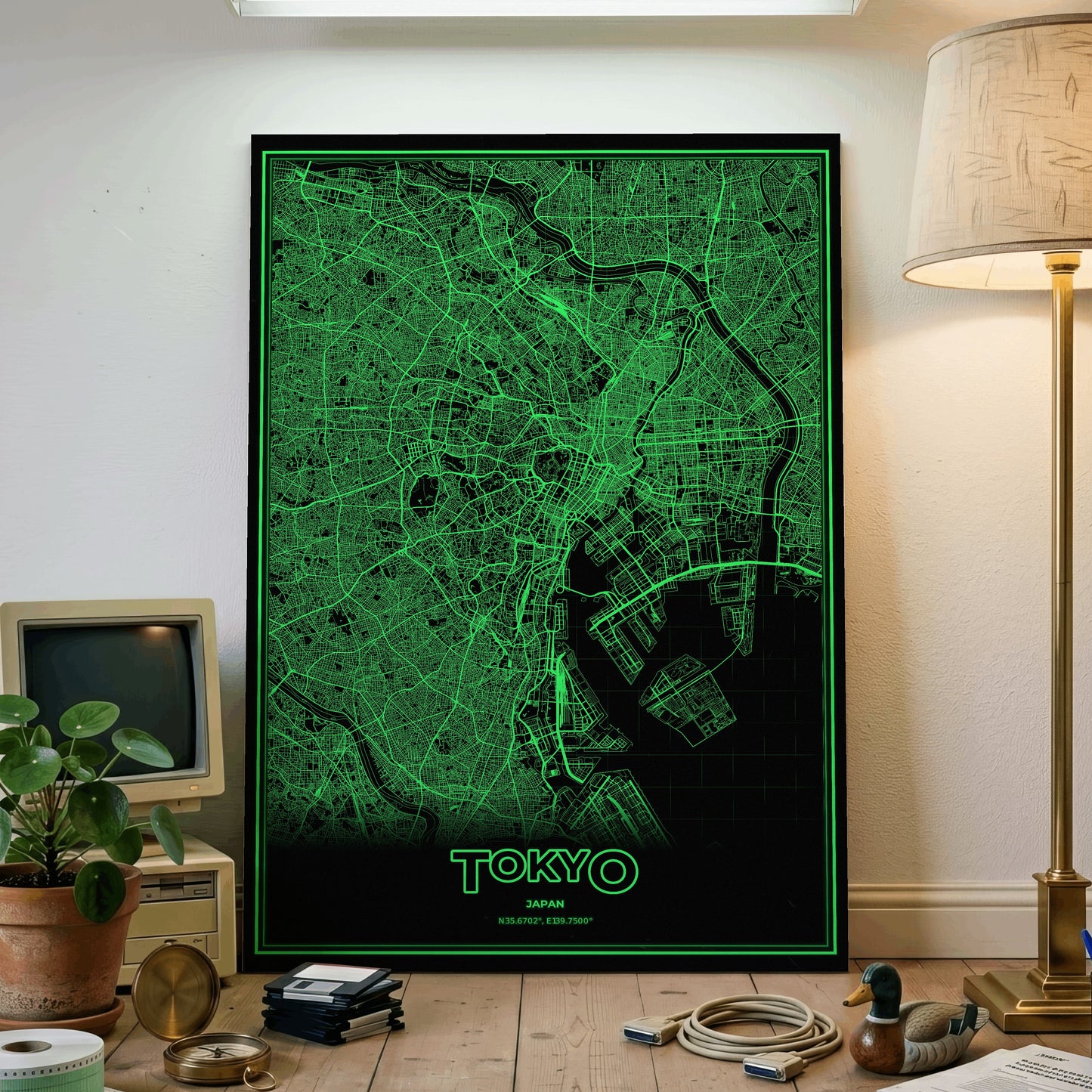 Tokyo Phosphor Map Poster - Phosphor Green