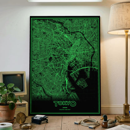 Tokyo Phosphor Map Poster - Phosphor Green