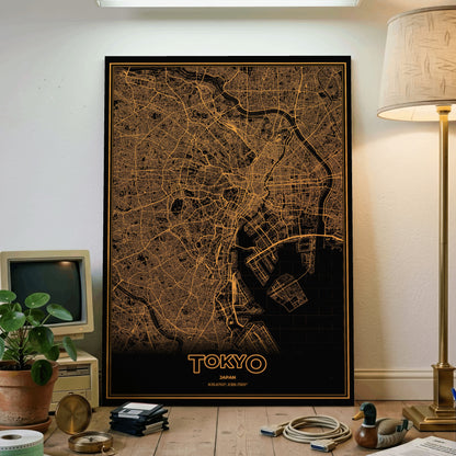 Tokyo Phosphor Map Poster - Amber CRT