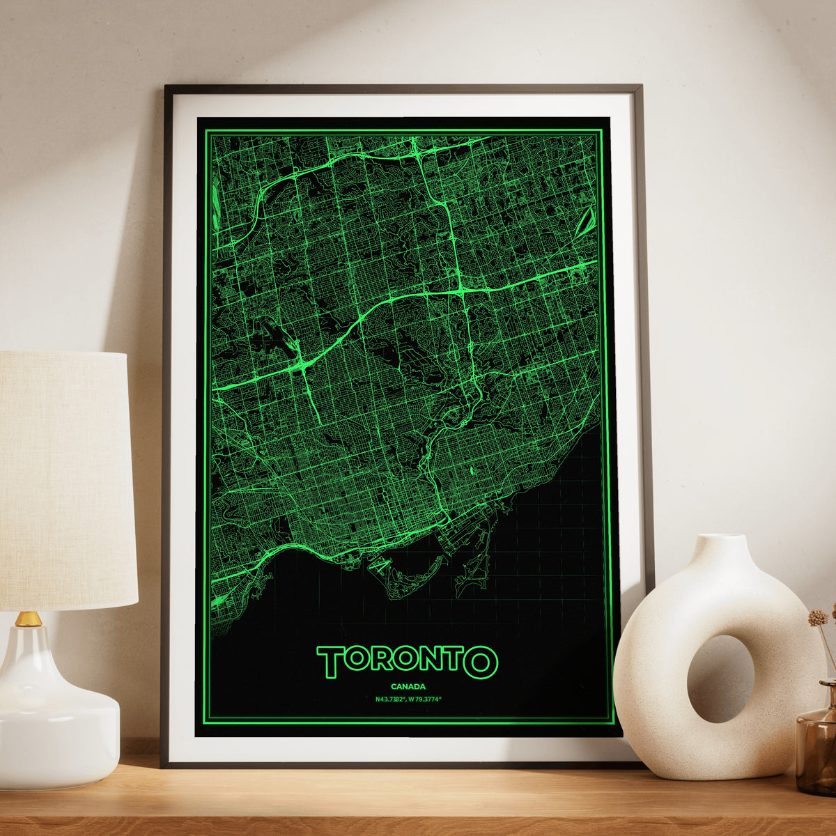 Toronto Phosphor Map Poster - Phosphor Green