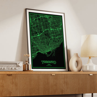 Toronto Phosphor Map Poster - Phosphor Green