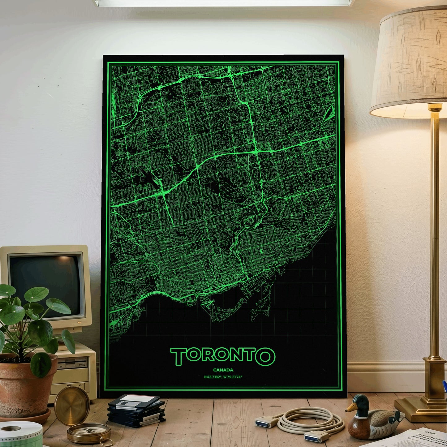 Toronto Phosphor Map Poster - Phosphor Green