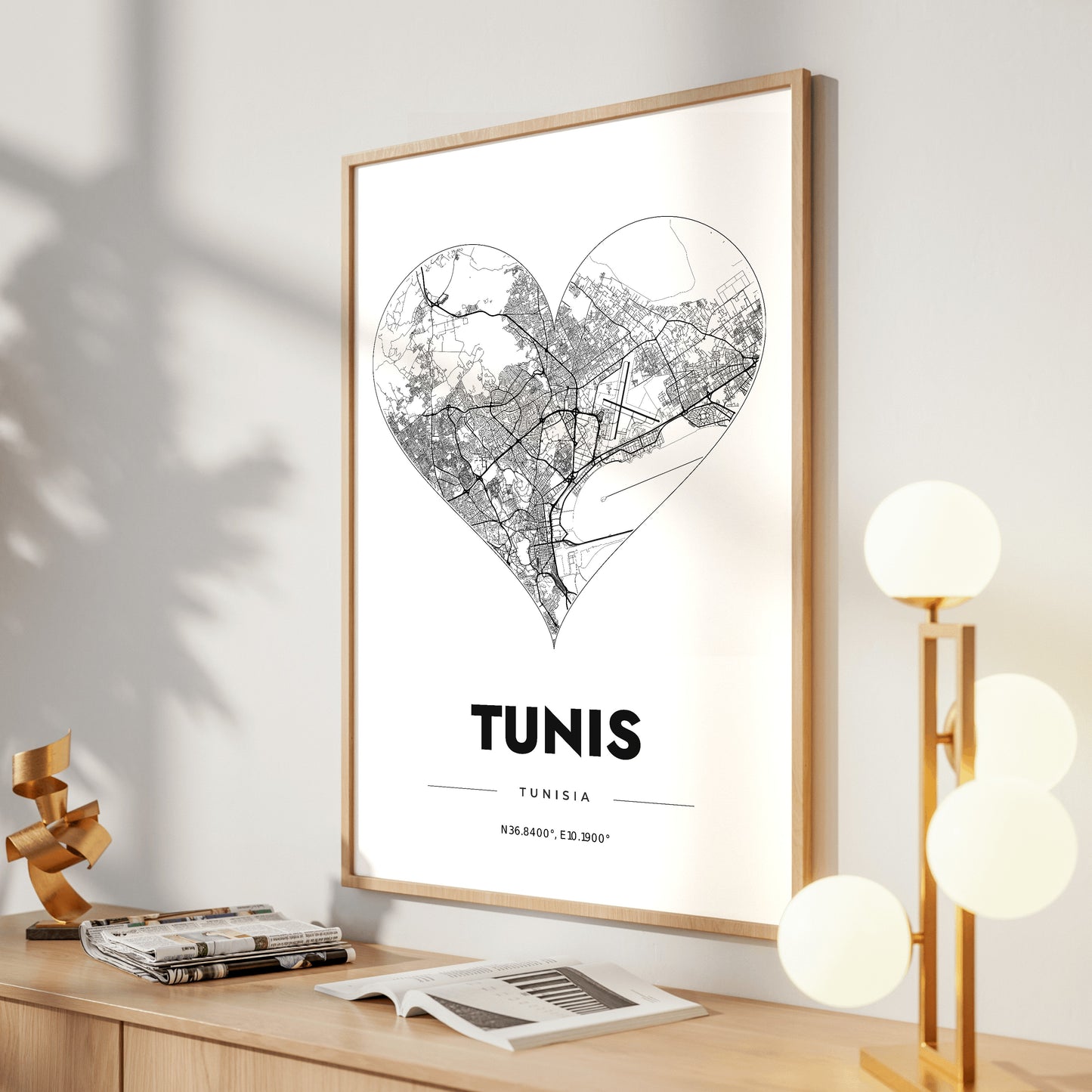 Tunis Heart Map Poster