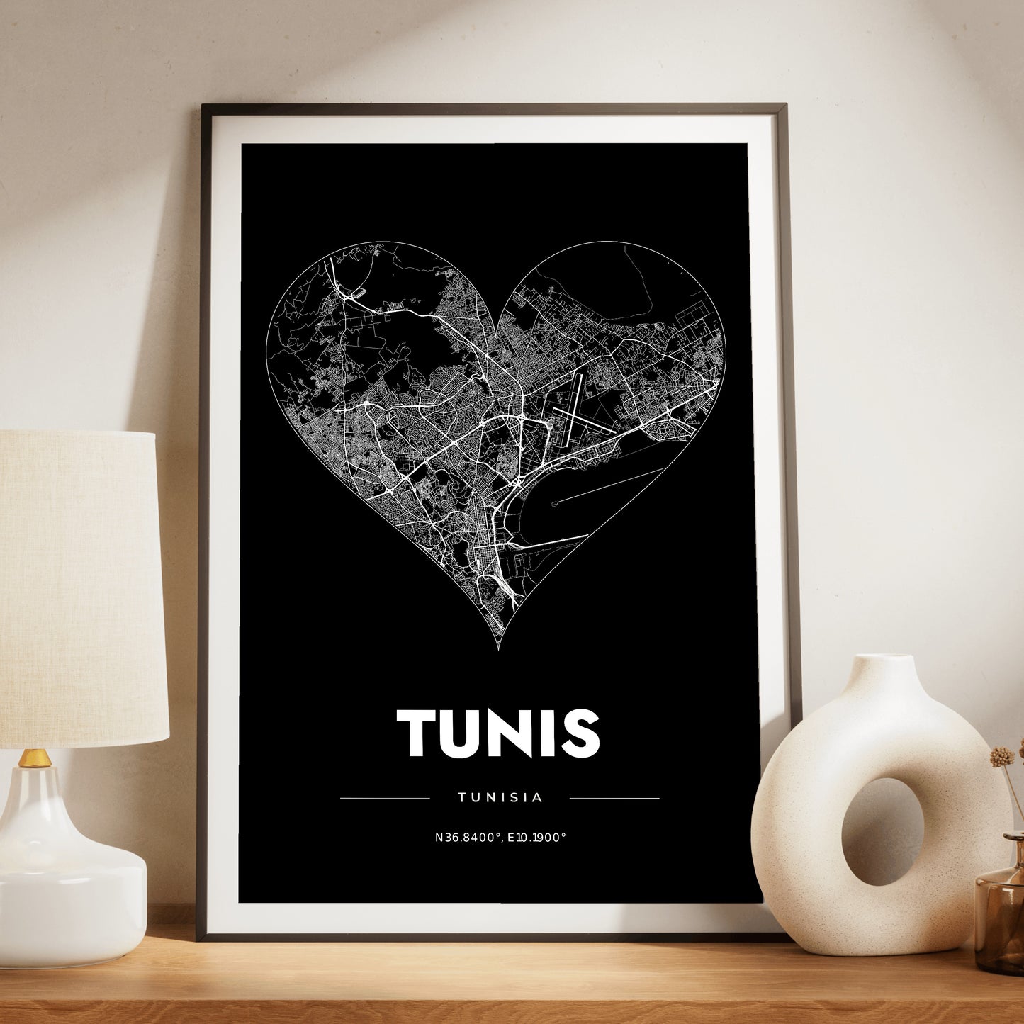 Tunis Heart Map Poster