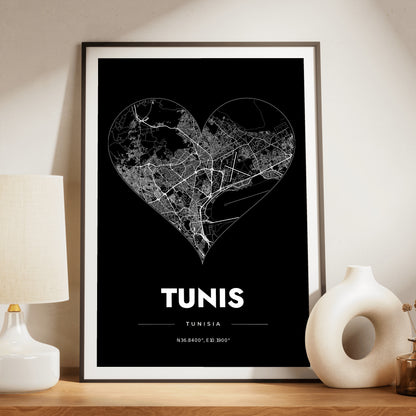 Tunis Heart Map Poster