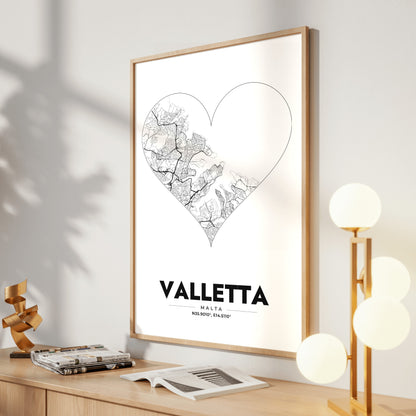 Valletta Heart Map Poster