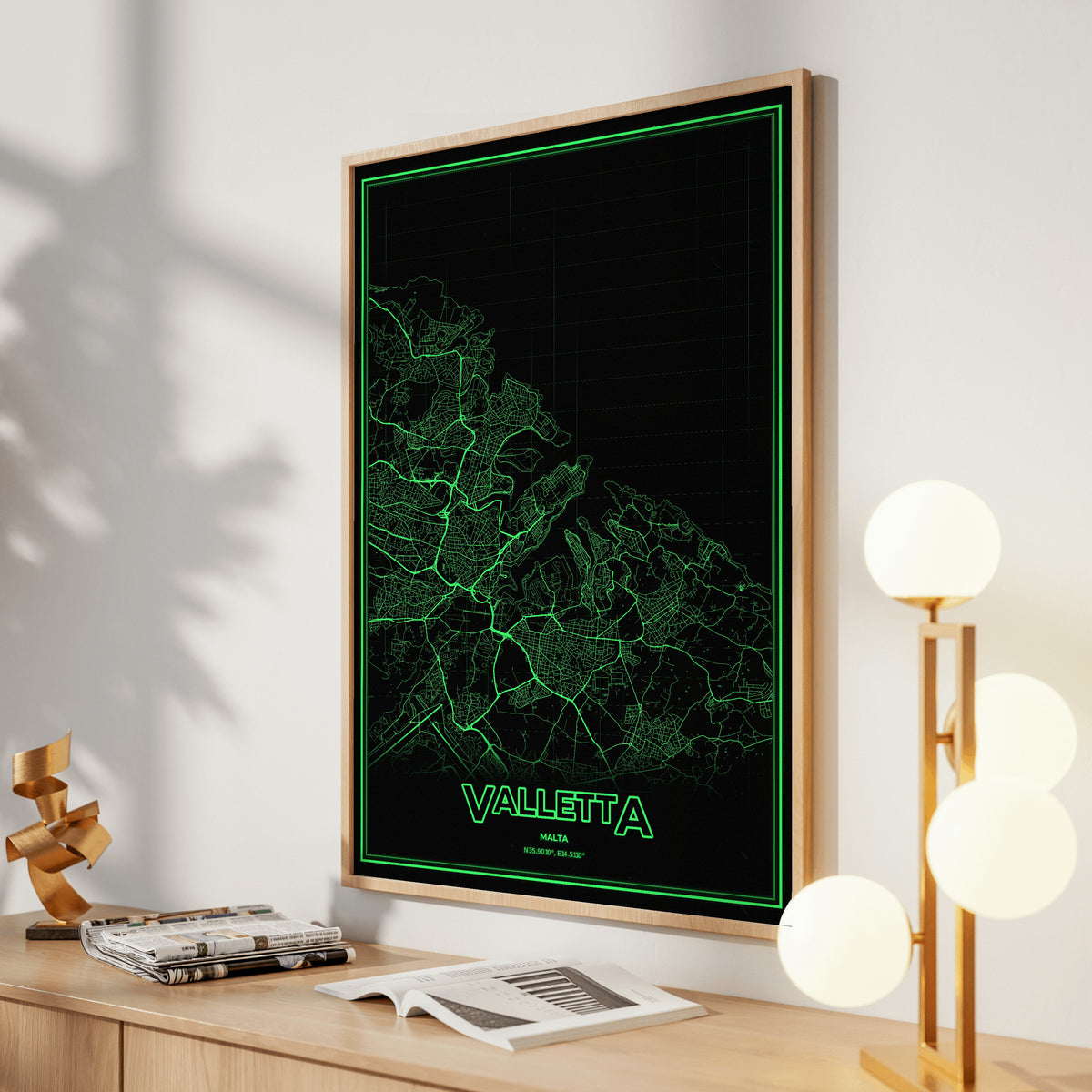 Valletta Phosphor Map Poster - Phosphor Green