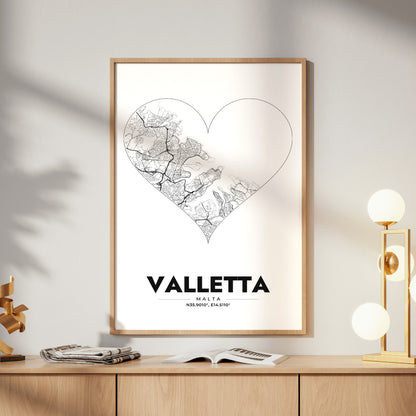 Valletta Heart Map Poster