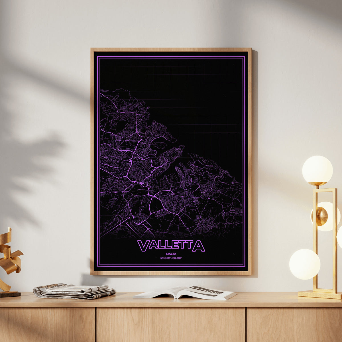 Valletta Phosphor Map Poster - EGA Violet