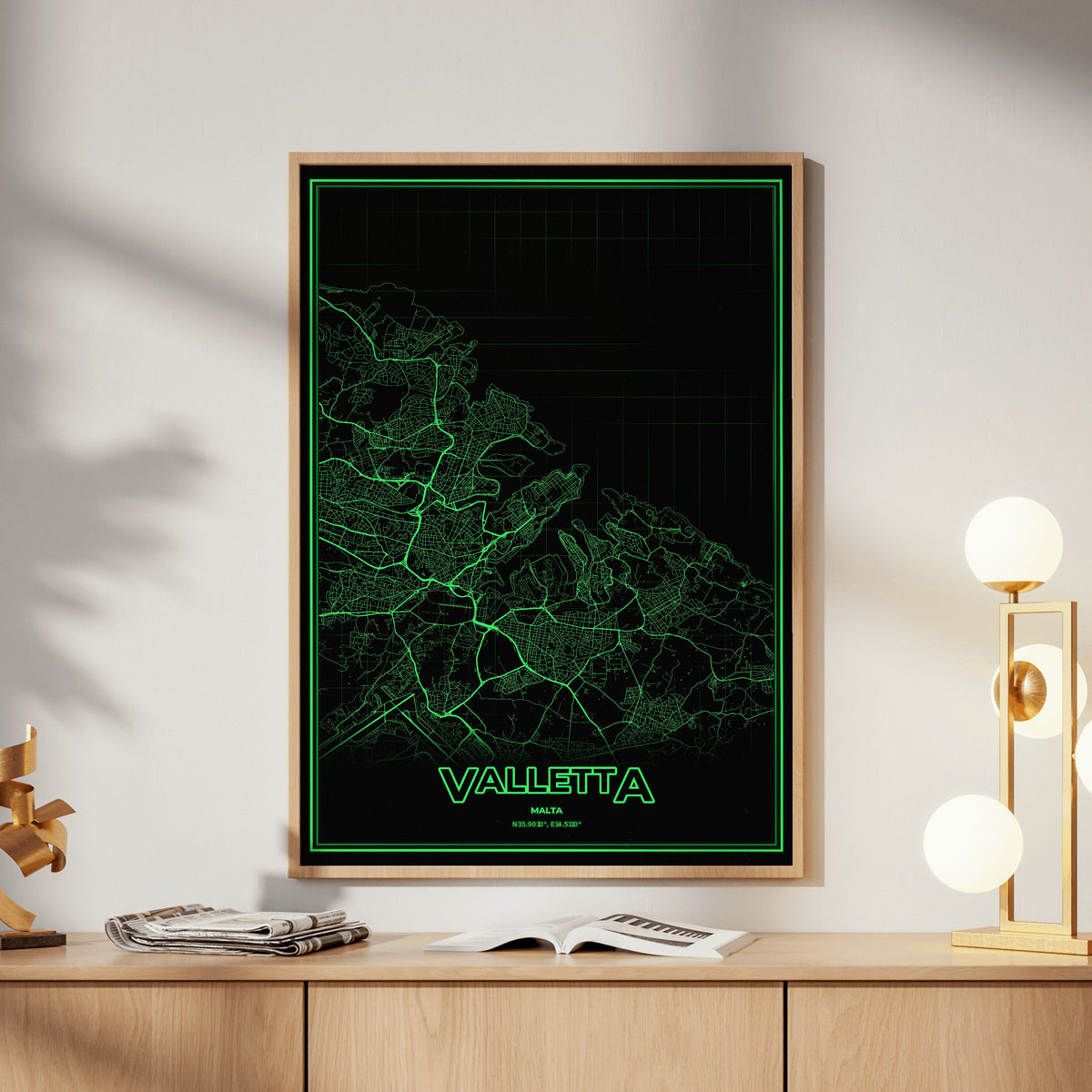 Valletta Phosphor Map Poster - Phosphor Green