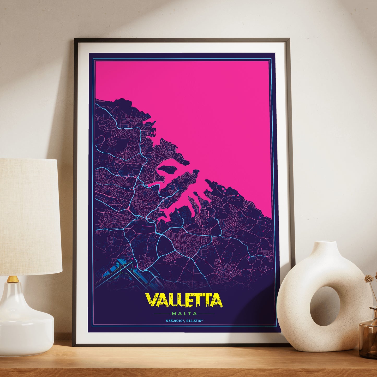 Valletta Cyberpunk Map Poster