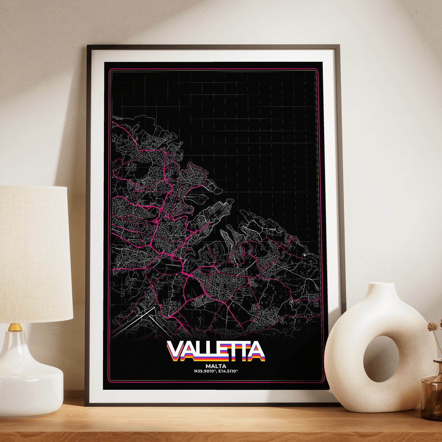 Valletta Retro Map Poster