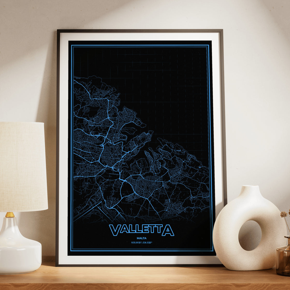 Valletta Phosphor Map Poster - IBM Blue