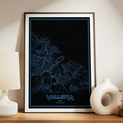 Valletta Phosphor Map Poster - IBM Blue