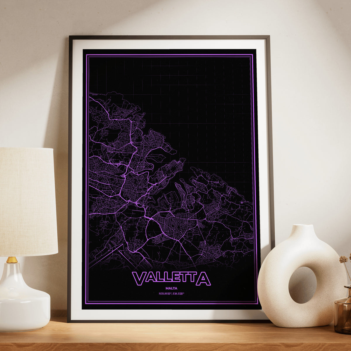 Valletta Phosphor Map Poster - EGA Violet