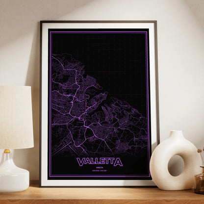 Valletta Phosphor Map Poster - EGA Violet
