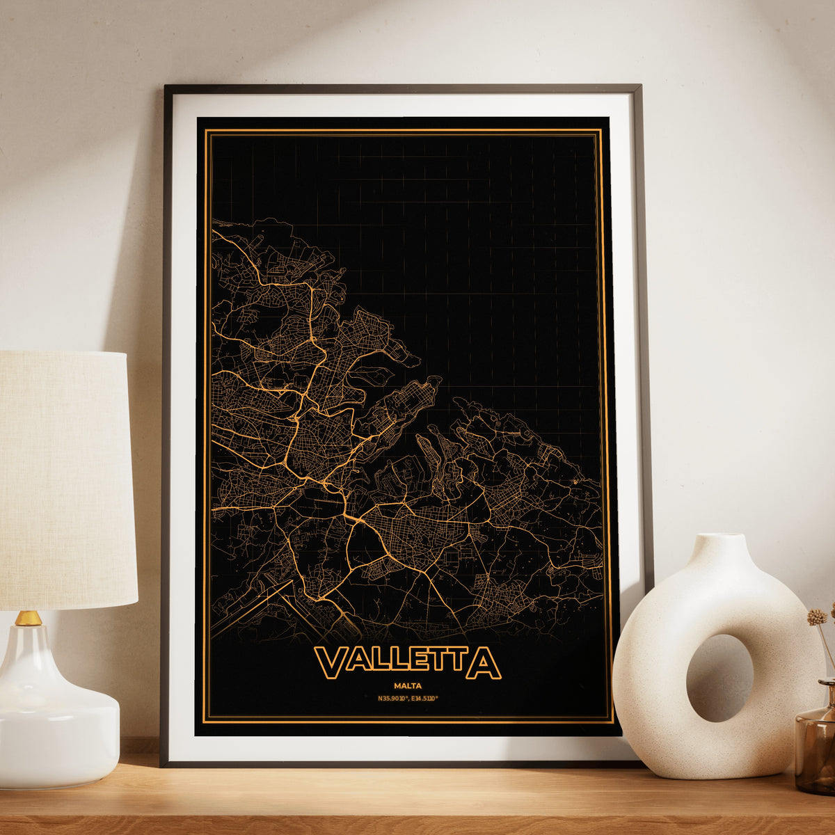 Valletta Phosphor Map Poster - Amber CRT