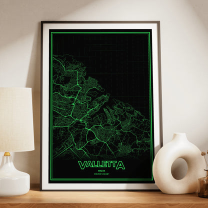 Valletta Phosphor Map Poster - Phosphor Green