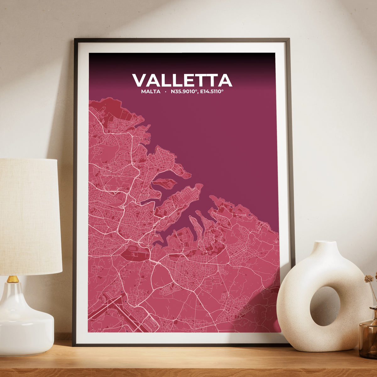 Valletta Scarlet Map Poster