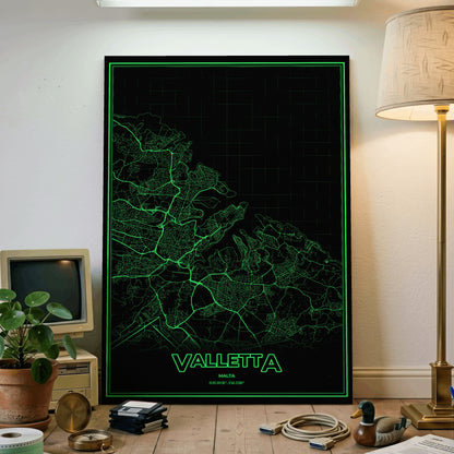 Valletta Phosphor Map Poster - Phosphor Green