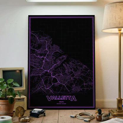 Valletta Phosphor Map Poster - EGA Violet